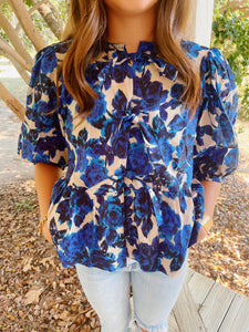 Gemma Top- Blue Floral