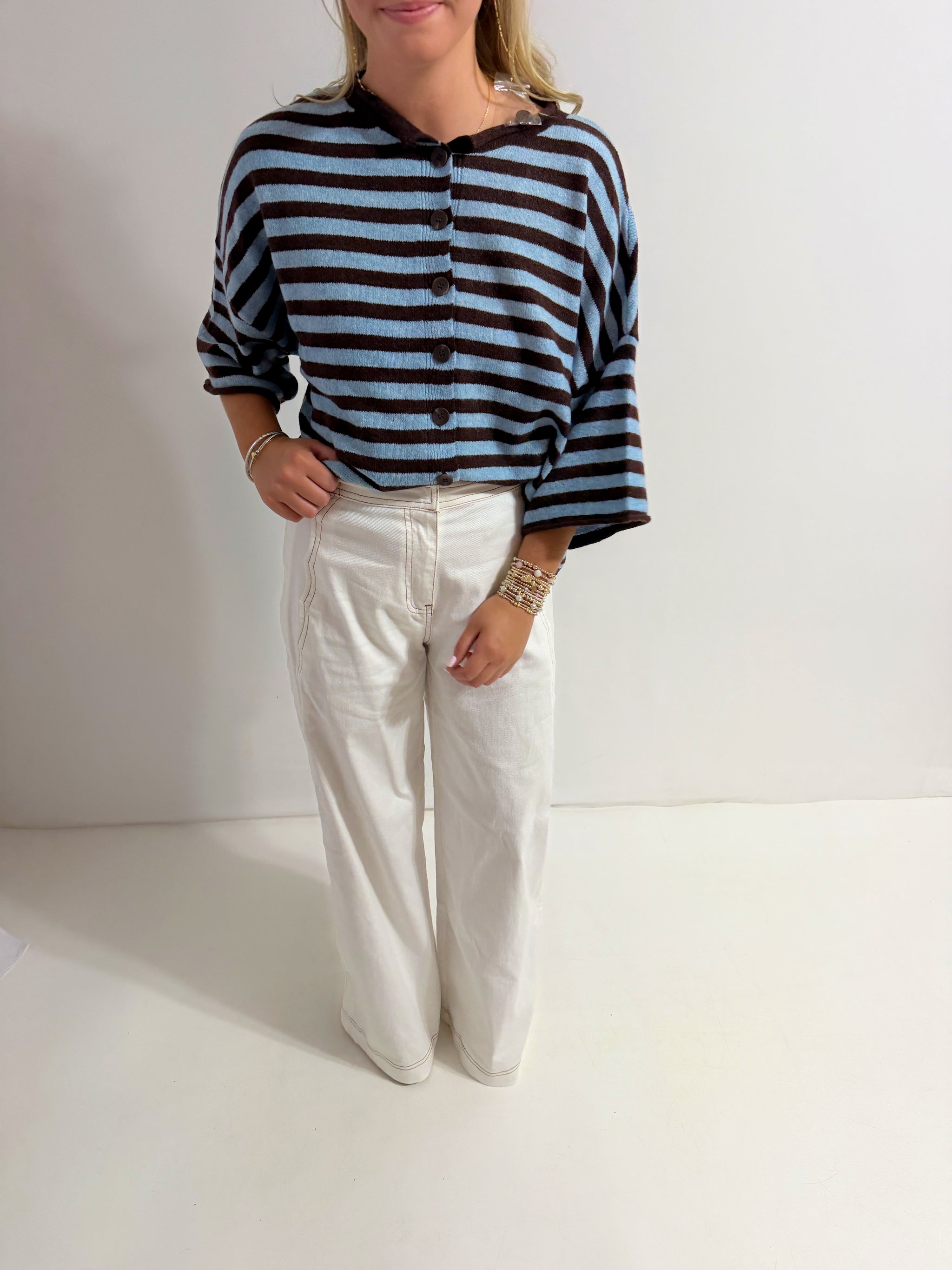 Sarah Striped Sweater- Brown & Blue
