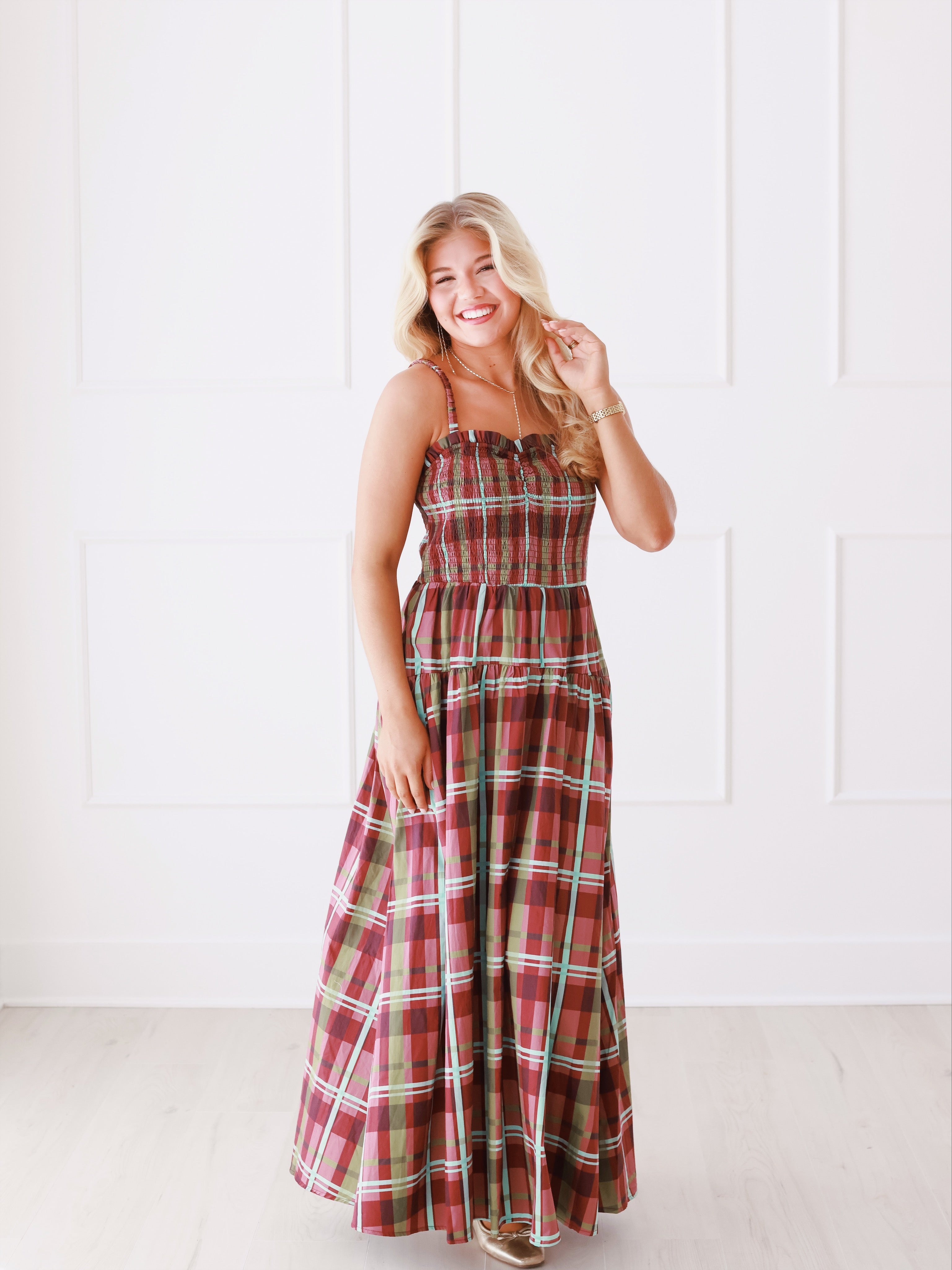 Fun Fall Gingham Maxi Dress