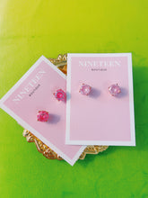 Load image into Gallery viewer, CZ Round Crystal Earrings- Baby Pink