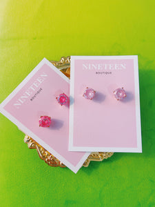 CZ Round Crystal Earrings- Baby Pink