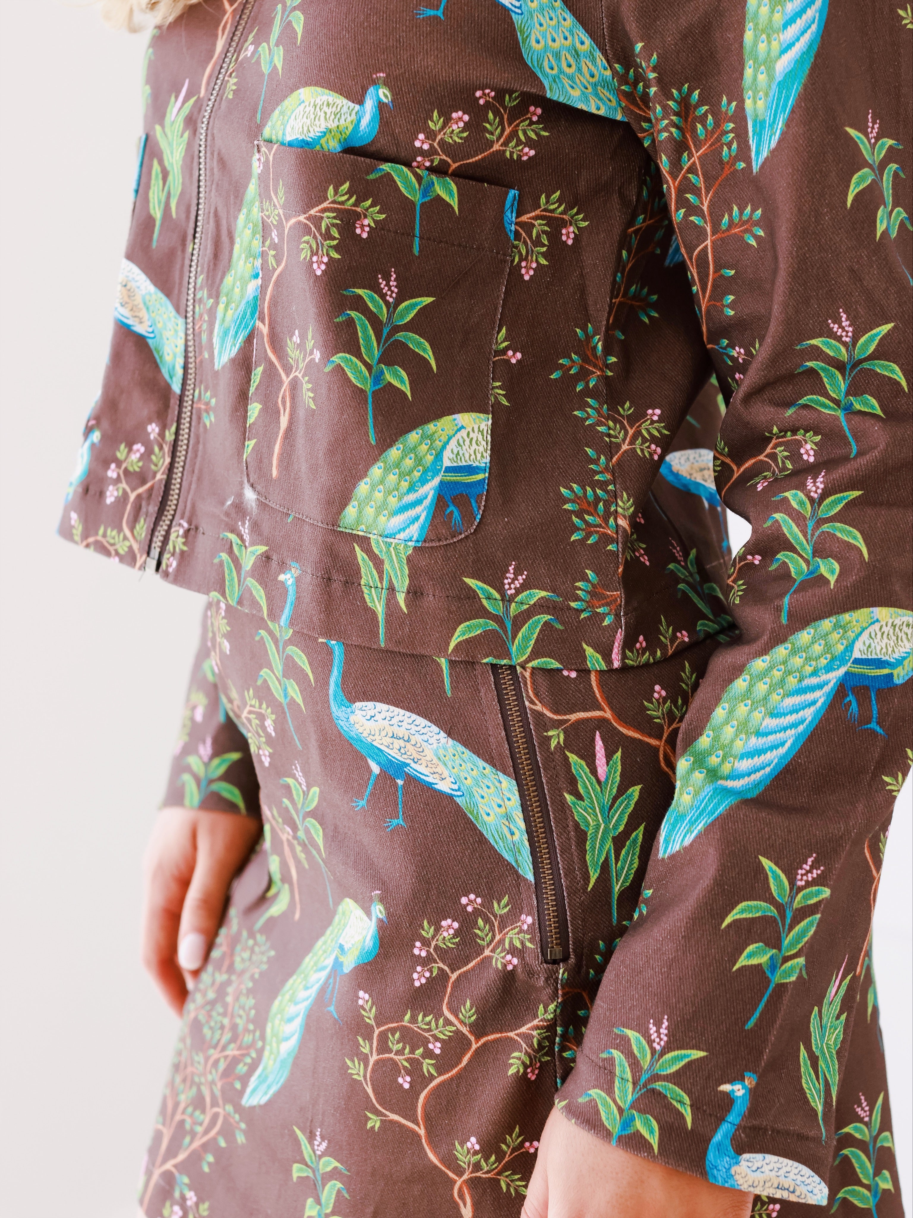 Brown Peakcock Skirt & Jacket Set