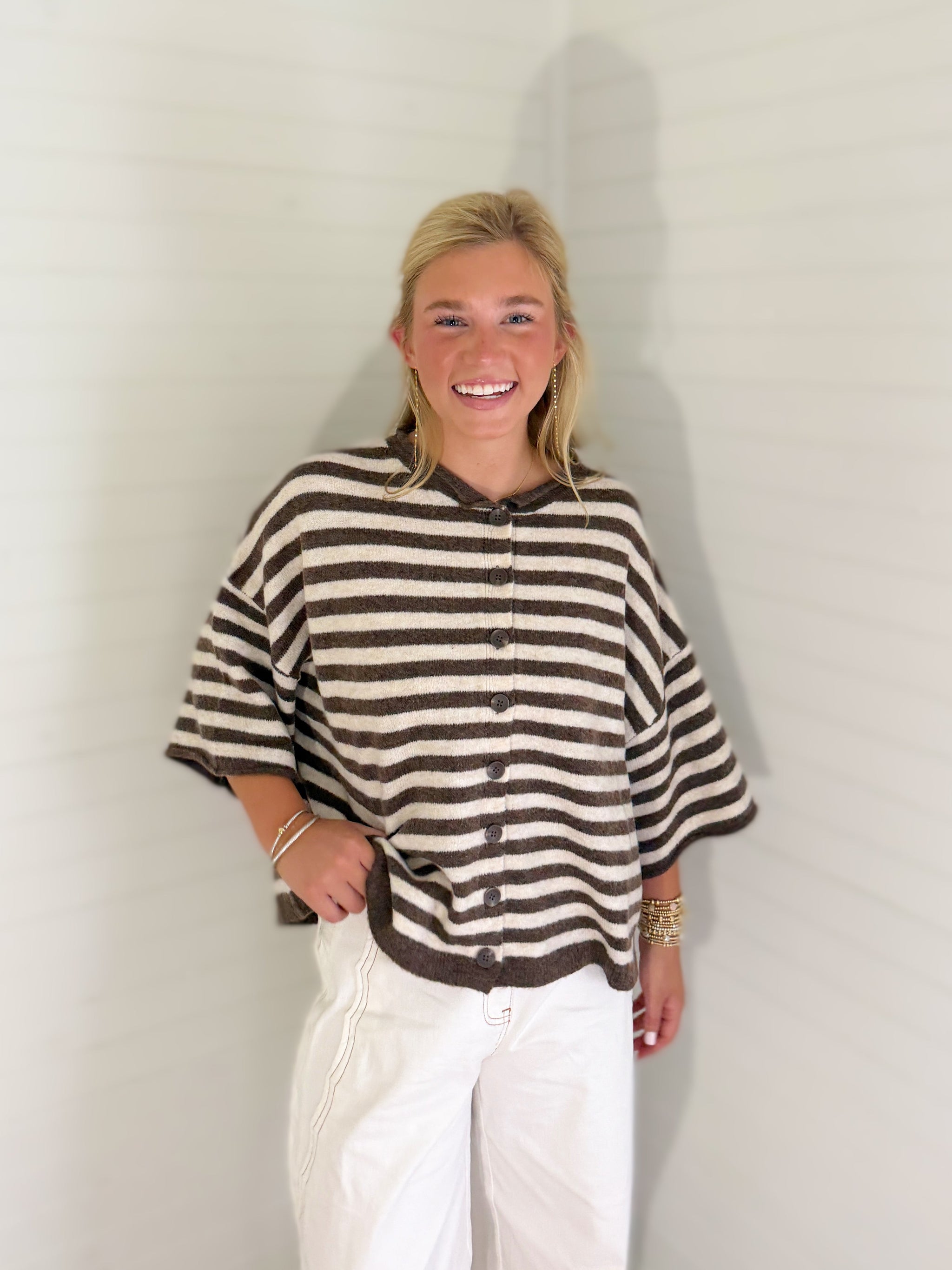 Sarah Striped Sweater- Brown & Cream