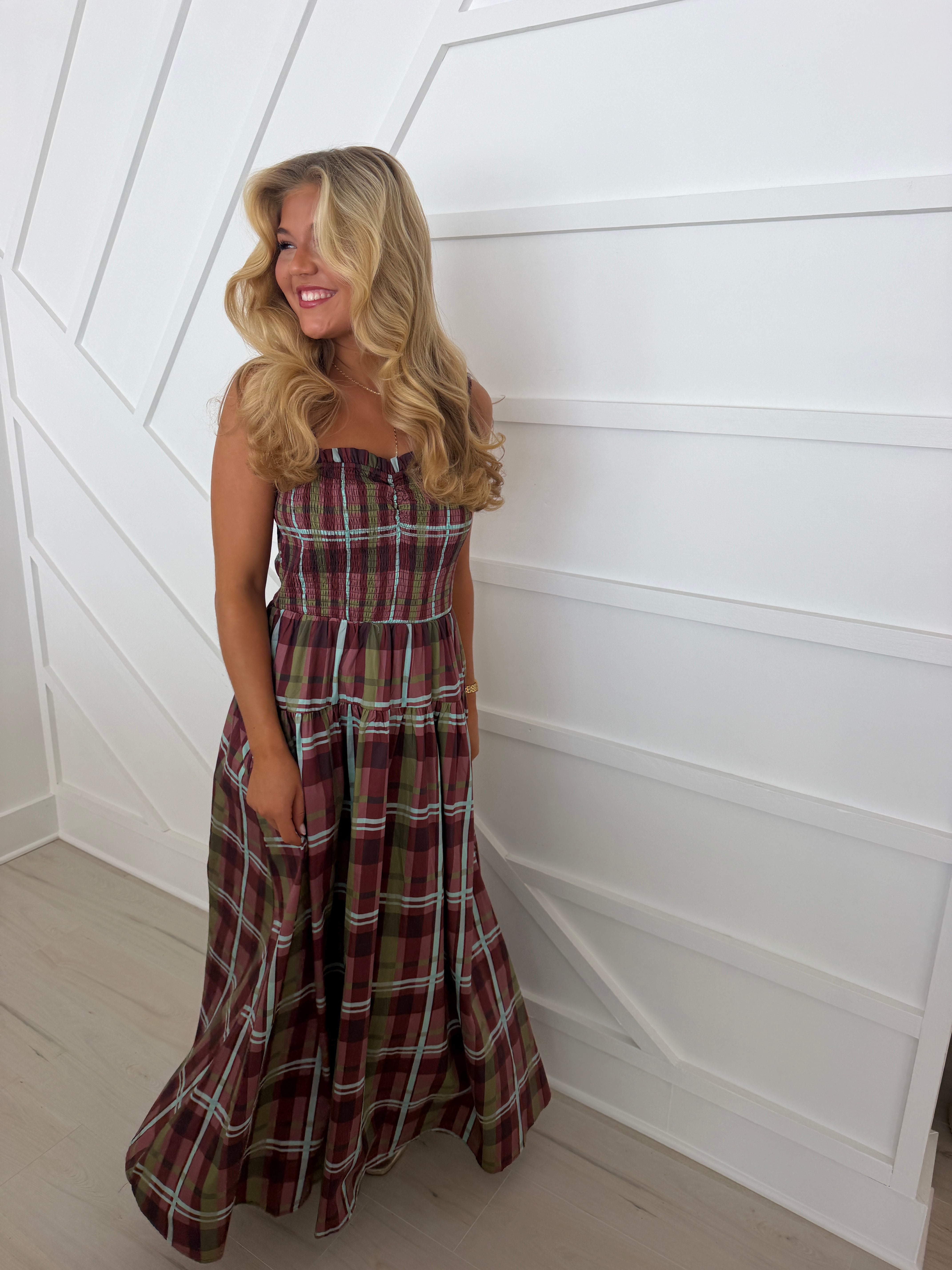 Fun Fall Gingham Maxi Dress