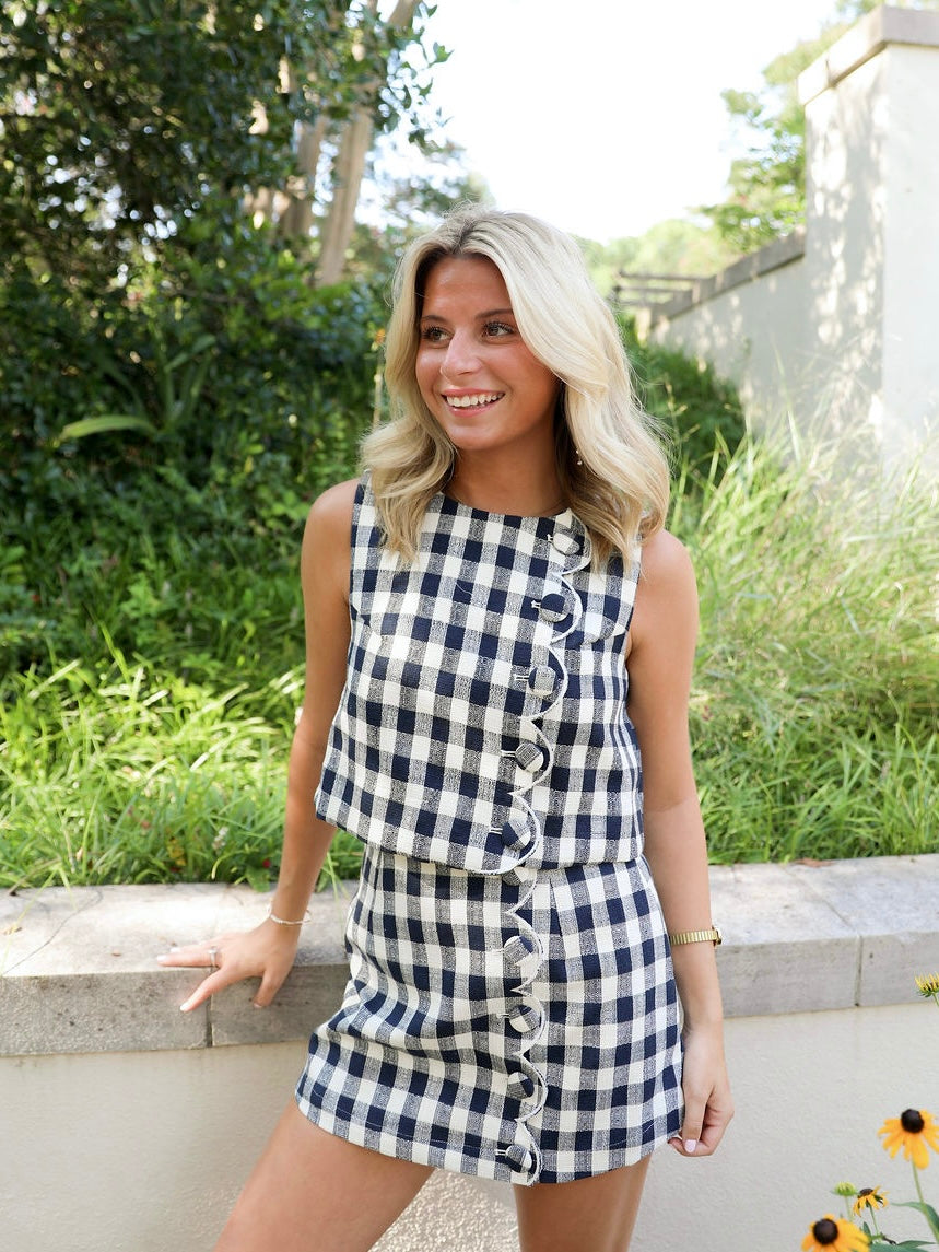 Gingham Skort Set- Navy