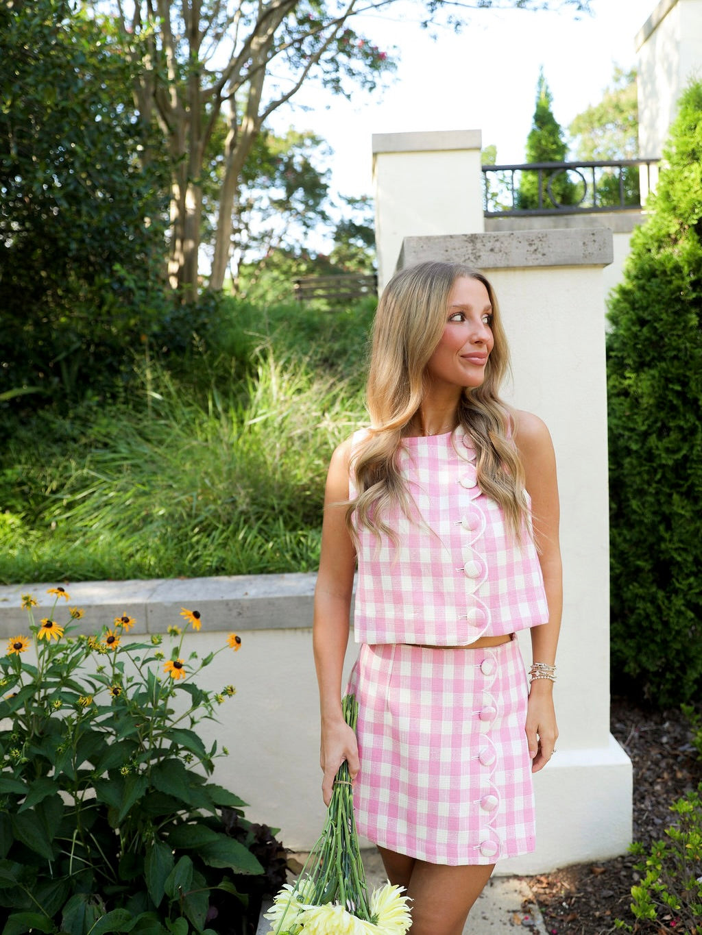 Gingham Skort Set- Candy Pink