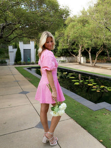 Pink Top Stitch Detail Mini Dress