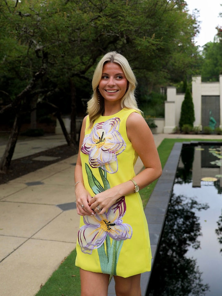 Sunflower Appliqué Mini Dress