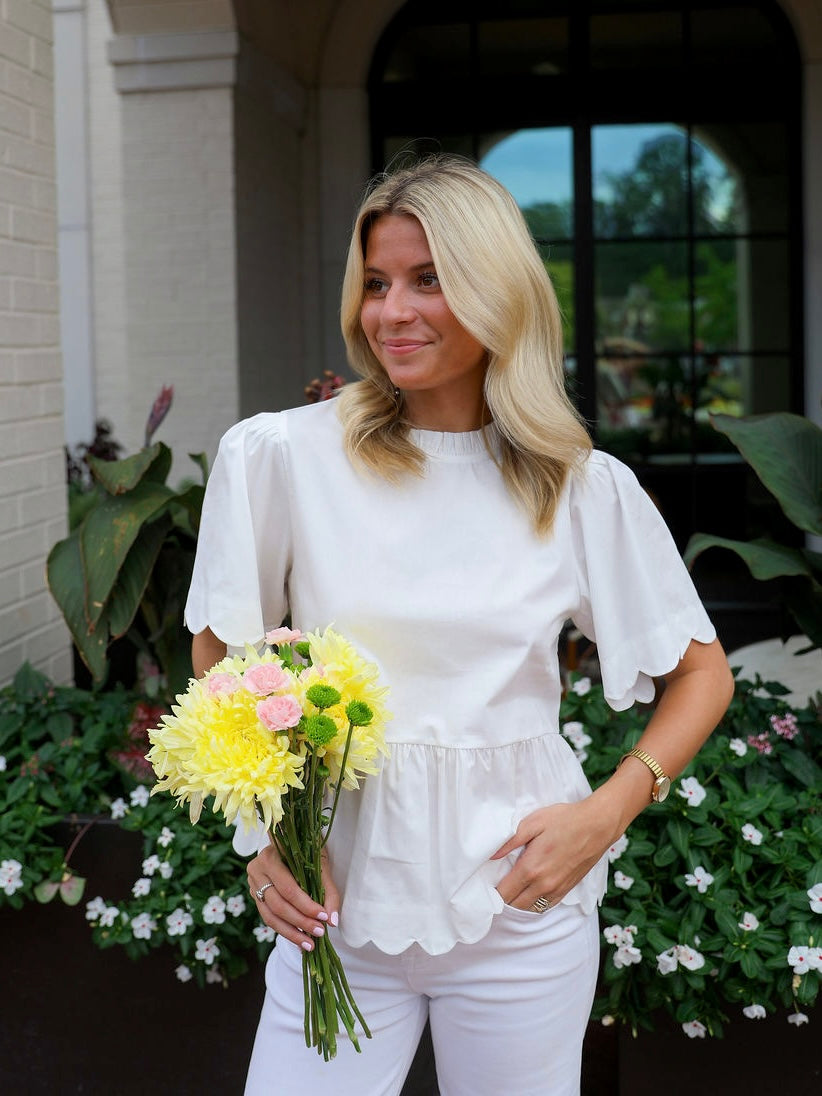 Sally Scalloped Top- White