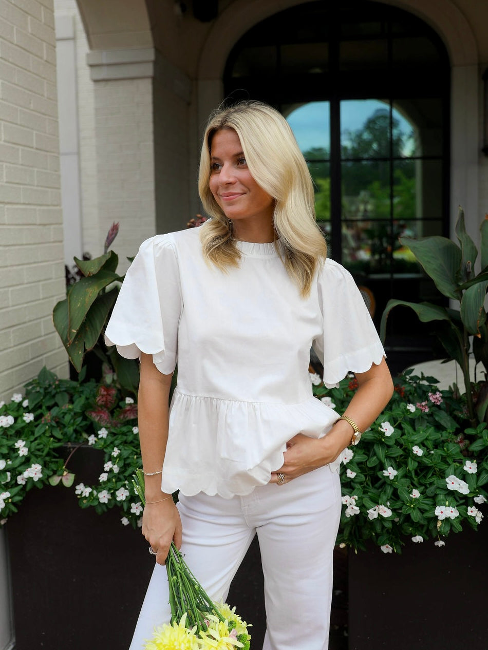 Sally Scalloped Top- White