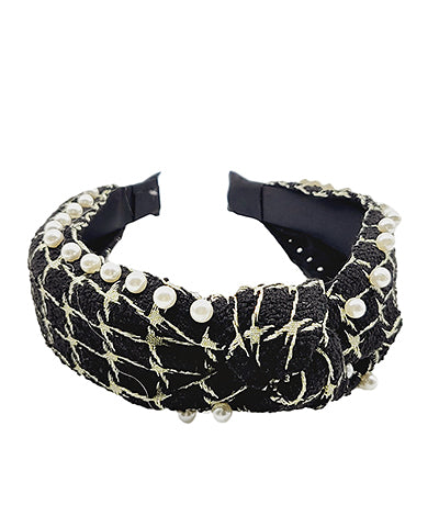Pearl Tweed Headband- Black