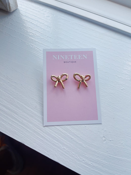 Gold Bow Stud Earrings