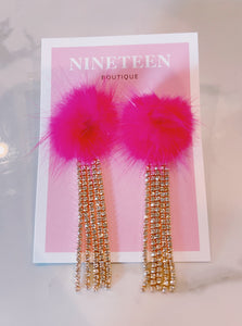 Puff & Crystal Earrings- pink