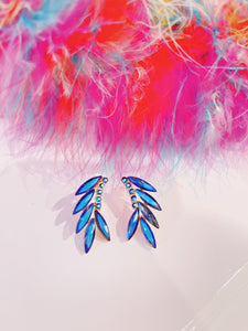Diamond Wing Earrings- Blue