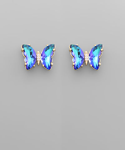 Blue Crystal Butterfly Studs