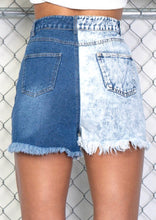 Load image into Gallery viewer, Two Tone Distressed Denim Shorts