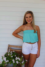 Load image into Gallery viewer, Ribbed Crop Top- Bright Turquoise