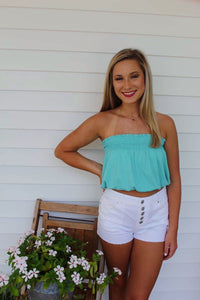 Ribbed Crop Top- Bright Turquoise