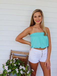 Ribbed Crop Top- Bright Turquoise