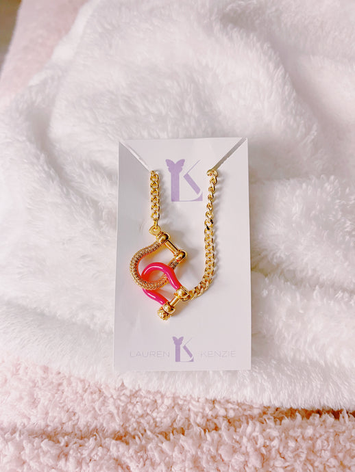 Pink and Gold Diamond Carabiner Necklace