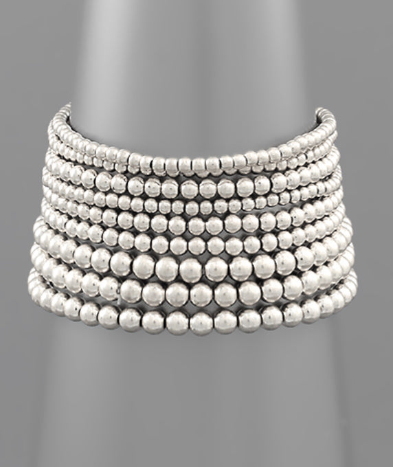 Beaded bracelet stack- silver