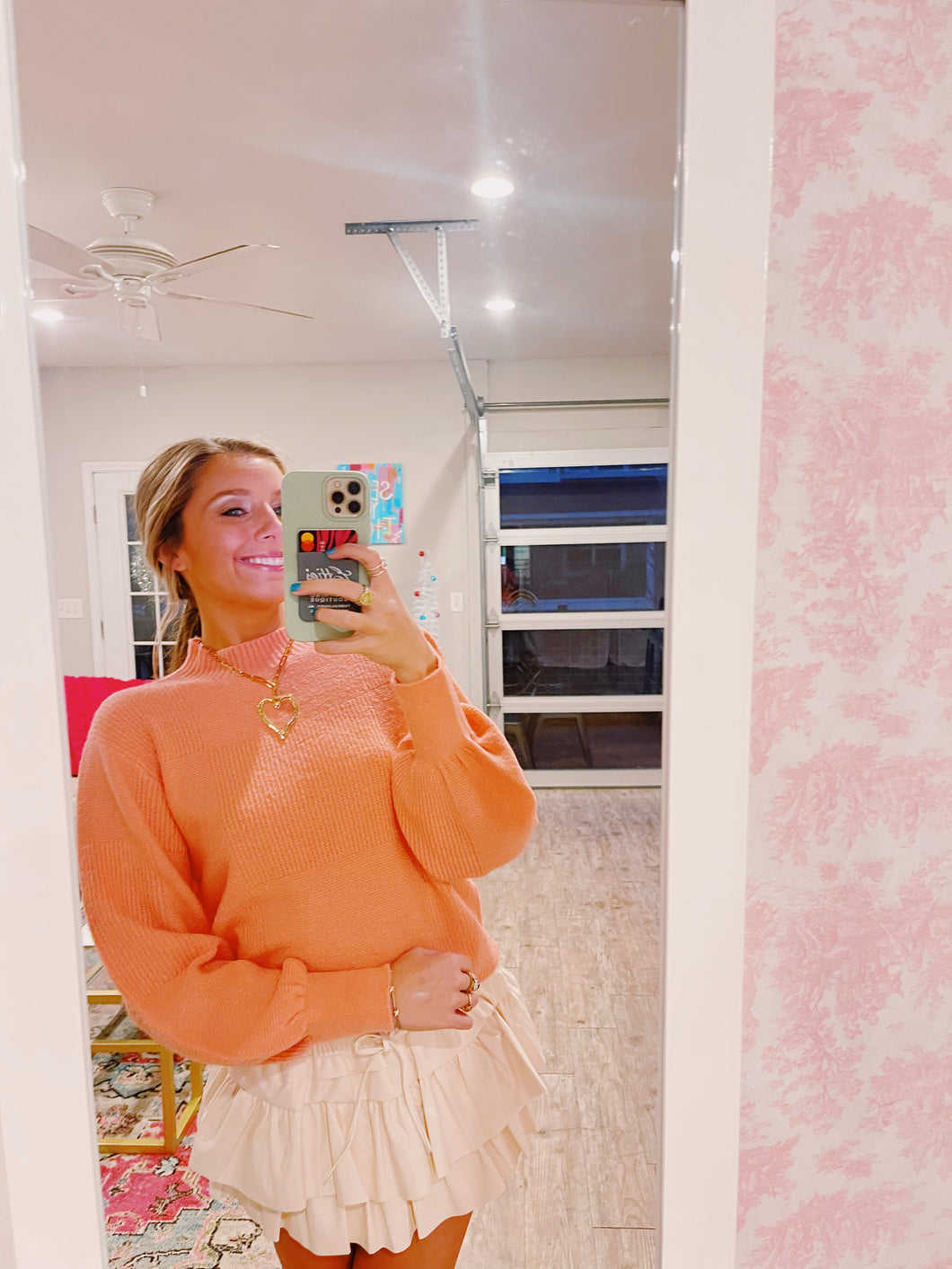 Coral Puff Sleeve Sweater