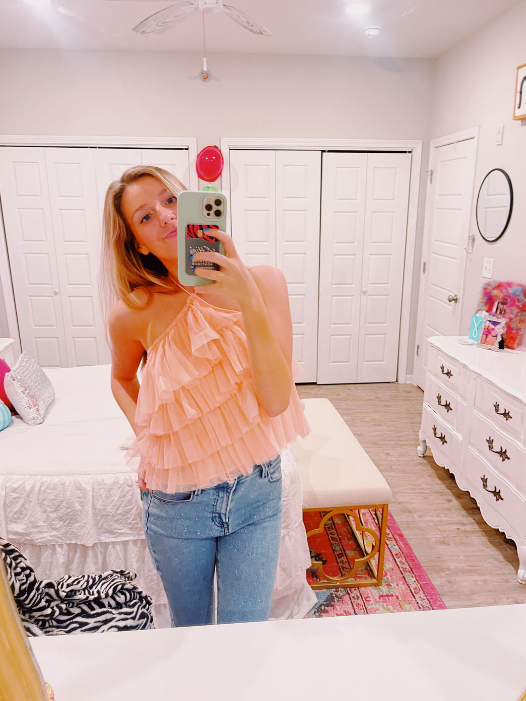 Tulle Halter Top- Light Coral